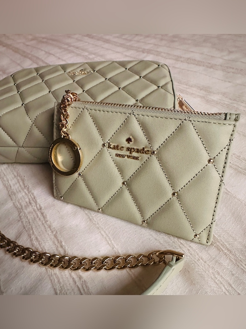 NWT KATE SPADE NY Carey Quilted Studded Camera Bag & Wallet in Wild Sage